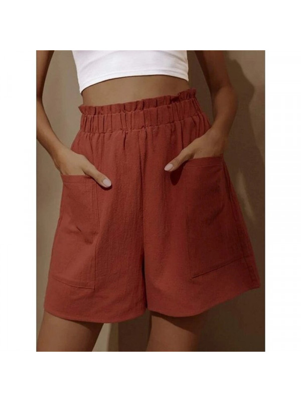 Womens Summer Elastic Waist Plain Shorts Ladies Casual Pockets Short Hot Pants