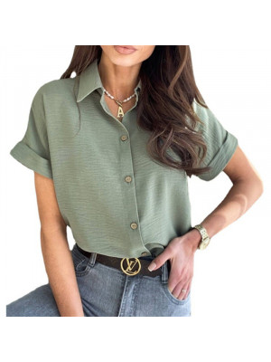 Womens V Neck Short Sleeve Shirt Blouse Ladies Summer T-shirt Buttons Tops Tee
