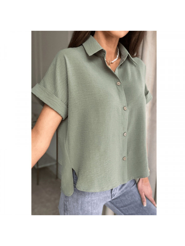 Womens V Neck Short Sleeve Shirt Blouse Ladies Summer T-shirt Buttons Tops Tee