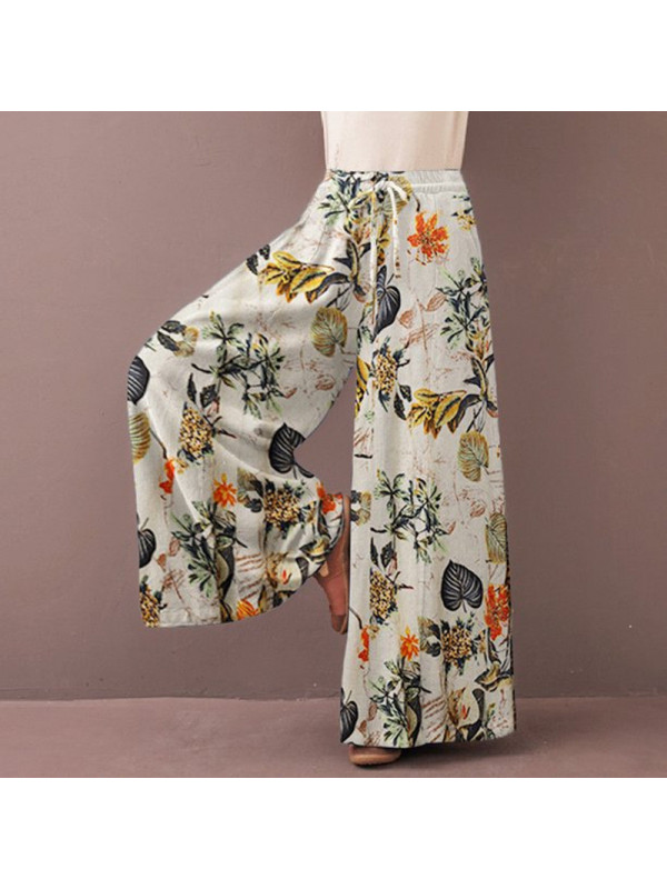 Womens Long Pants Floral Ladies Soft Casual Harem Wide Leg Trousers Bottoms Boho