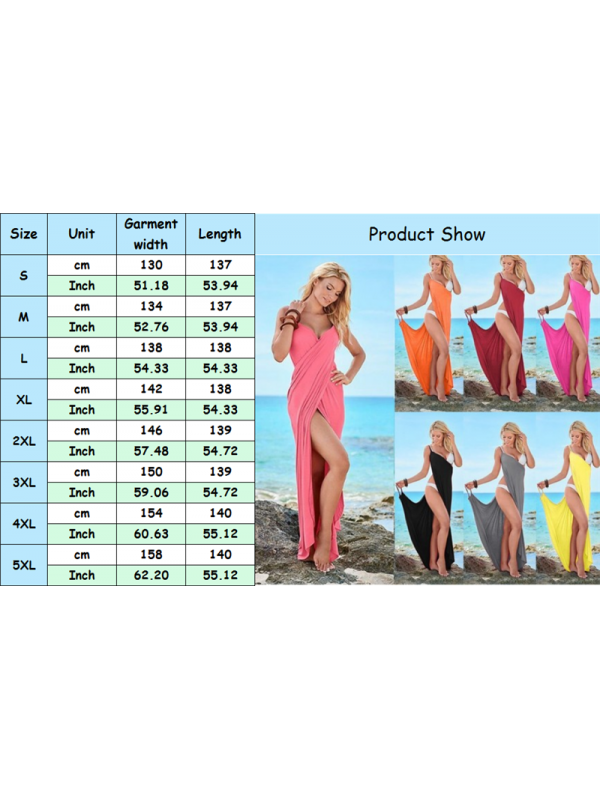 Women Fashion Plain Maxi Dress Plus Size Ladies V Neck Beach Holiday Sundress