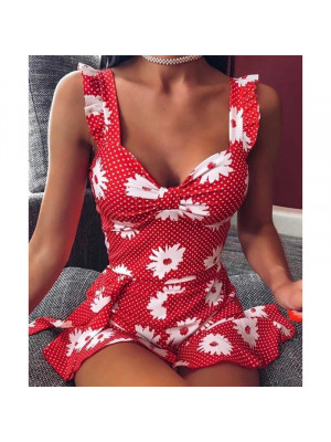 Women Sexy Summer Mini Dress Beach Wear BohoFloral Polka Dot Vest Swing Sundress