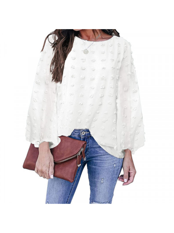 Ladies Fur Polka Dots Tops Womens Long Sleeve Plain T Shirt Loose Blouse Thin 