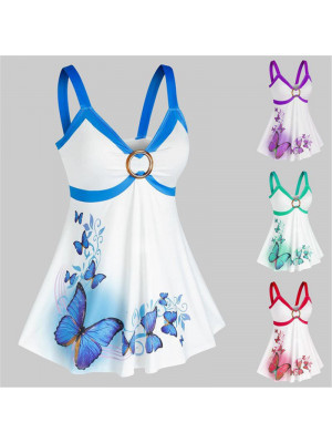 Womens Lady Cami Butterfly Swing Vest Top Flared Sleeveless Bandeau Circles Tank