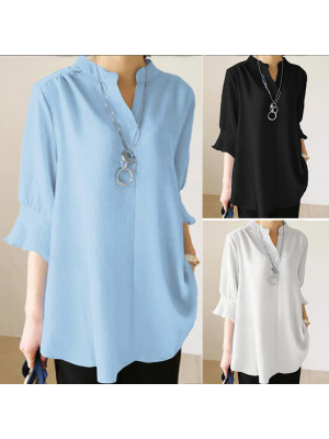 Womens 100% Cotton Blouse Tops Ladies Baggy Short Sleeve T-Shirt Office Tunic UK