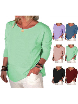 Womens Long Sleeve Blouse Plus Size T Shirt Ladies Plain Tops Tee Casual Baggy