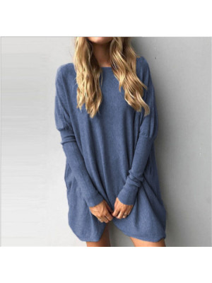 Womens Long Sleeve Baggy Casual Blouse Round Neck Tunic T-Shirt Tops Pullover