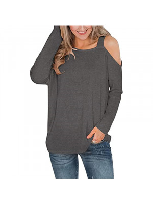 Womens Cold Shoulder Tops T Shirt Ladies Tee Casual Long Sleeve Blouse Plus Size