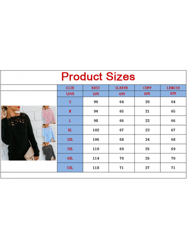 Ladies Womens Lace Long Sleeve Plain Loose Basic Tops Stretchy Pullover 6-20 UK