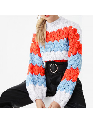 Women Long Sleeve Top Stripe Knitted Sweater Lady Pullover Jumpers Winter Blouse