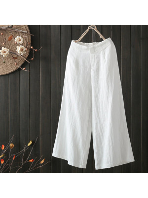 Womens Fashion Summer Casual Wide-leg pants Simple Loose Trousers Cotton Linen