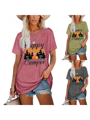 Ladies Casual Letter Printed Tee Tops Summer T-shirt Short Sleeve Loose Blouse