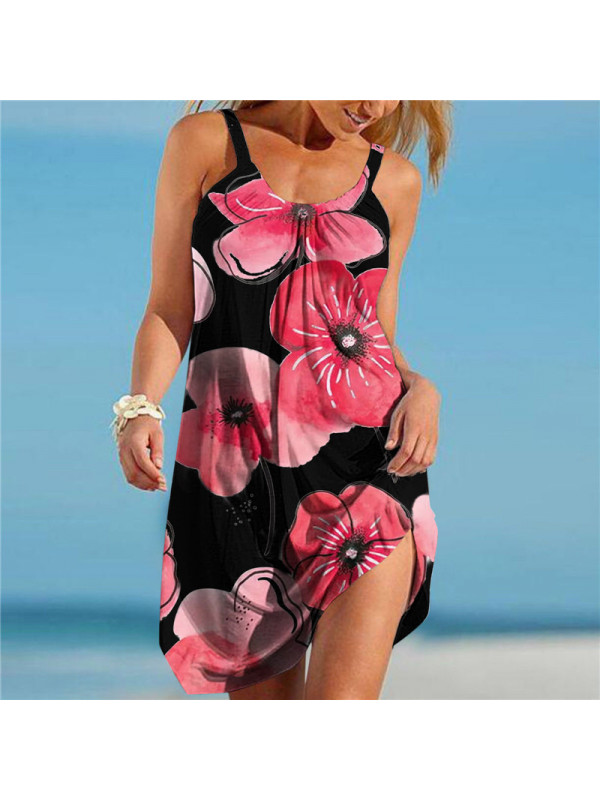 Womens Summer Beach Floral Sundress Ladies Strappy Casual Vest Loose Cami Dress