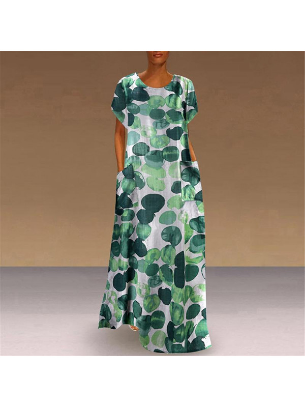 Women Floral Short Sleeve Kaftan Maxi Dress Loose Casual Beach Holiday Plus Size