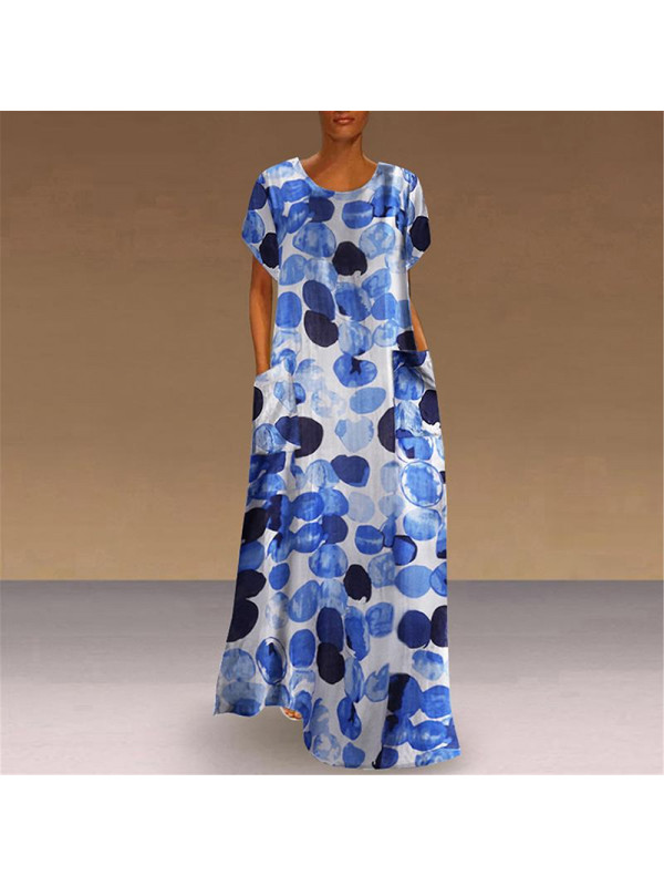 Women Floral Short Sleeve Kaftan Maxi Dress Loose Casual Beach Holiday Plus Size