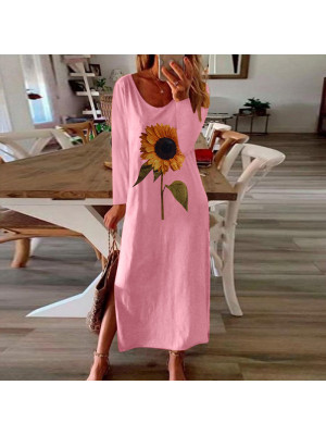 Womens Casual Summer Floral Long Dress Ladies Boho Beach Holiday Maxi Size 6-22