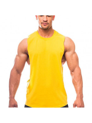 Mens Sports Gym Casual Tank Tops Solid Sleeveless Pure Cotton Crew Neck Vest