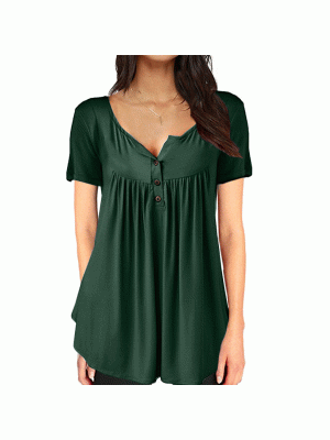 Plus Size Ladies Casual Short Sleeve Tops Women Button Solid Baggy Blouse Shirts