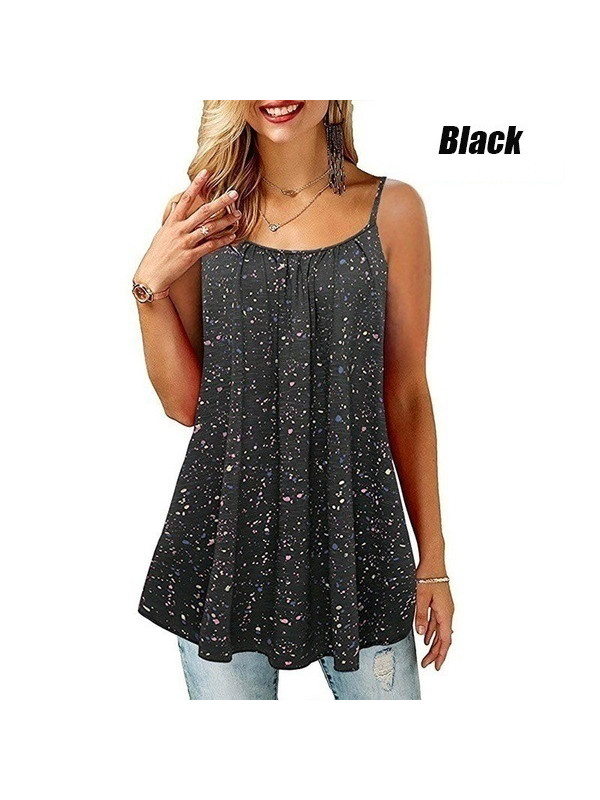 Plus Size Womens Strappy Swing Tops Vest Cami Summer Loose Fit Blouse T-Shirt
