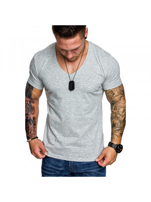 Mens T Shirt Muscle Casual Short Sleeve Summer Solid Slim Fit Tee Blouse Tops