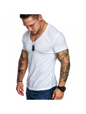 Mens T Shirt Muscle Casual Short Sleeve Summer Solid Slim Fit Tee Blouse Tops