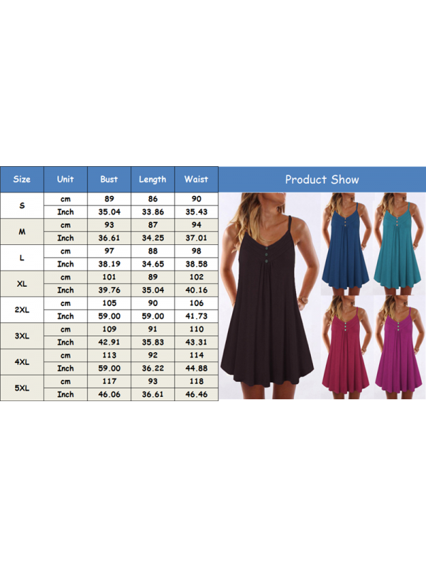 Ladies Button Sleeveless Cami Vest Camisole Women Swing Tank Top Dress Plus Size