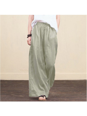 Plus Size Ladies Solid Cotton Linen Baggy Pants Women Drawstring Casual Trousers